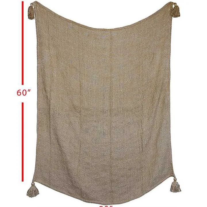 Tan Corner Tassel Throw Blanket