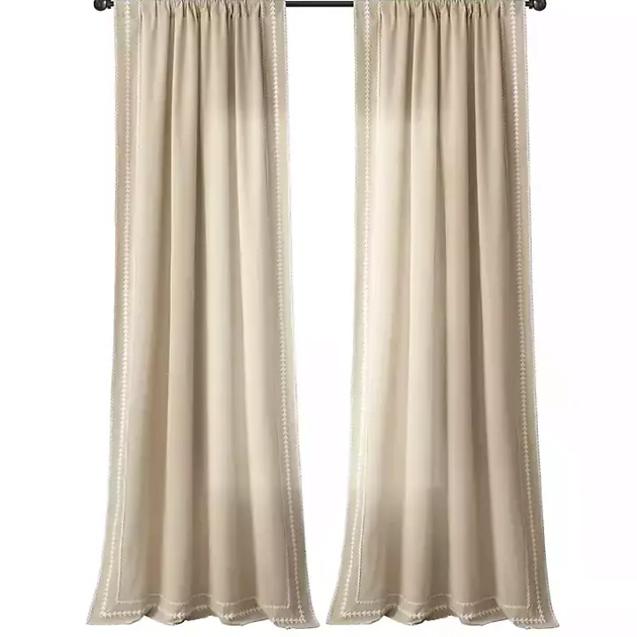 Tan Embroidered Ric Rac Curtain Panel, 84 in.