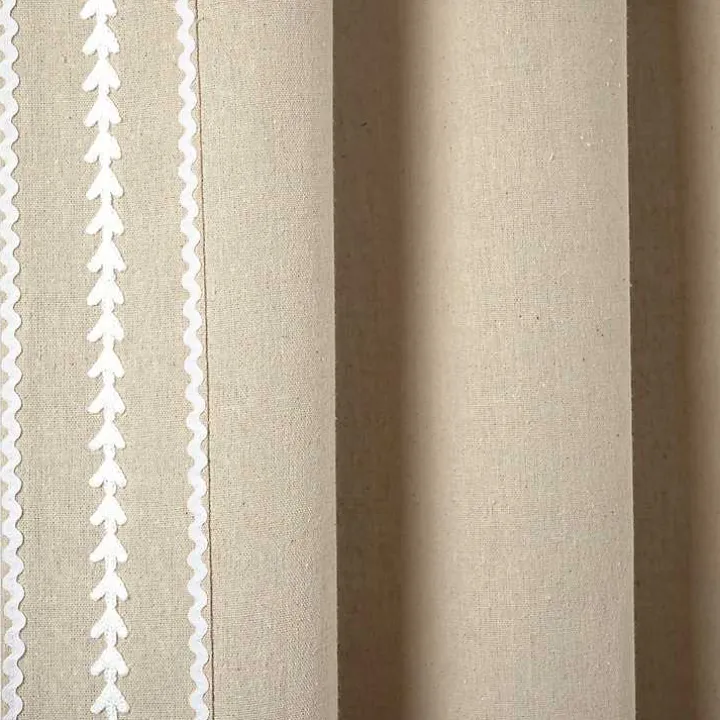 Tan Embroidered Ric Rac Curtain Panel, 84 in.