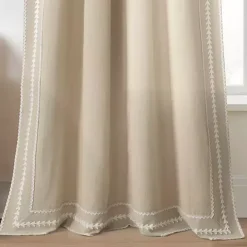 Tan Embroidered Ric Rac Curtain Panel, 84 in.