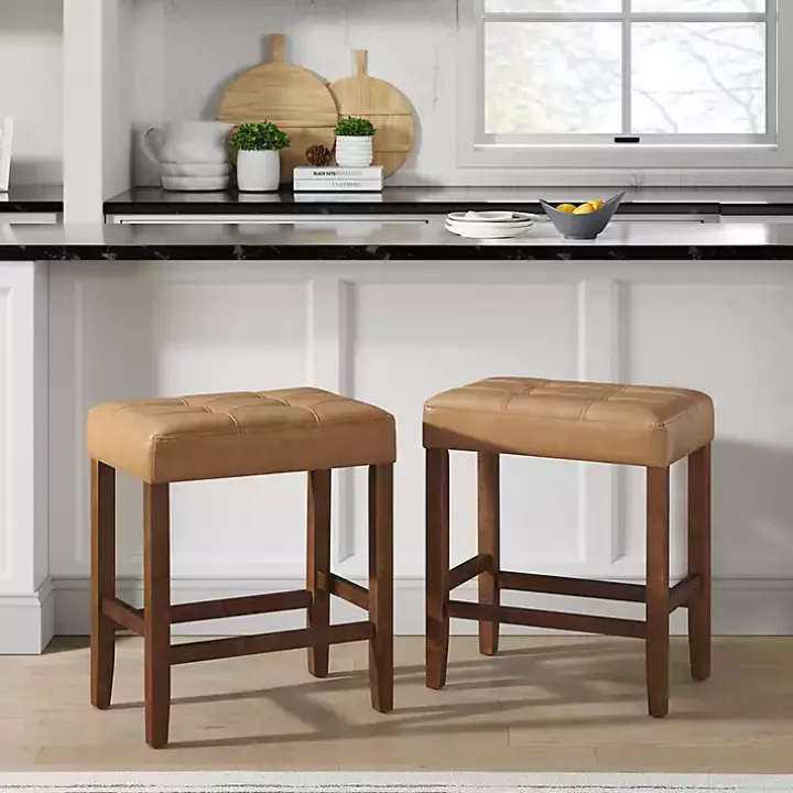 Tan Faux Leather Madison Walnut Counter Stool