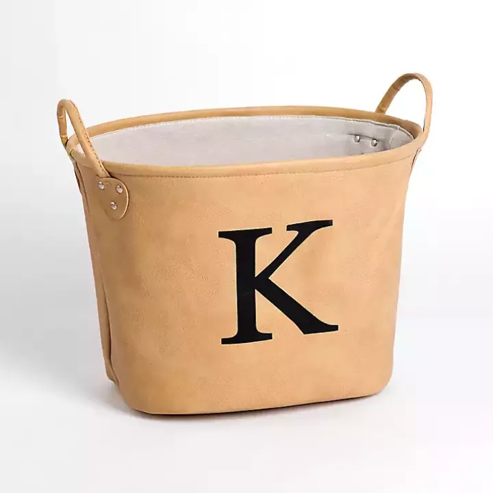Tan Faux Leather Monogram K Bin