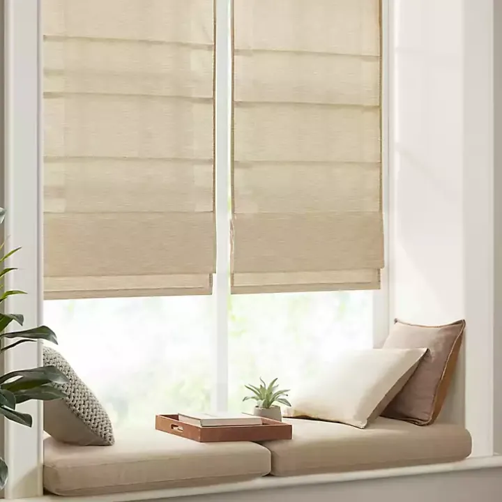 Tan Faux Silk Room Darkening Roman Shade, 27 in.