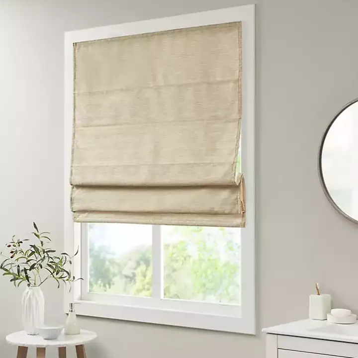 Tan Faux Silk Room Darkening Roman Shade, 35 in.