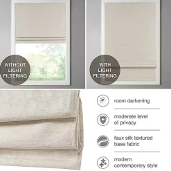 Tan Faux Silk Room Darkening Roman Shade, 35 in.