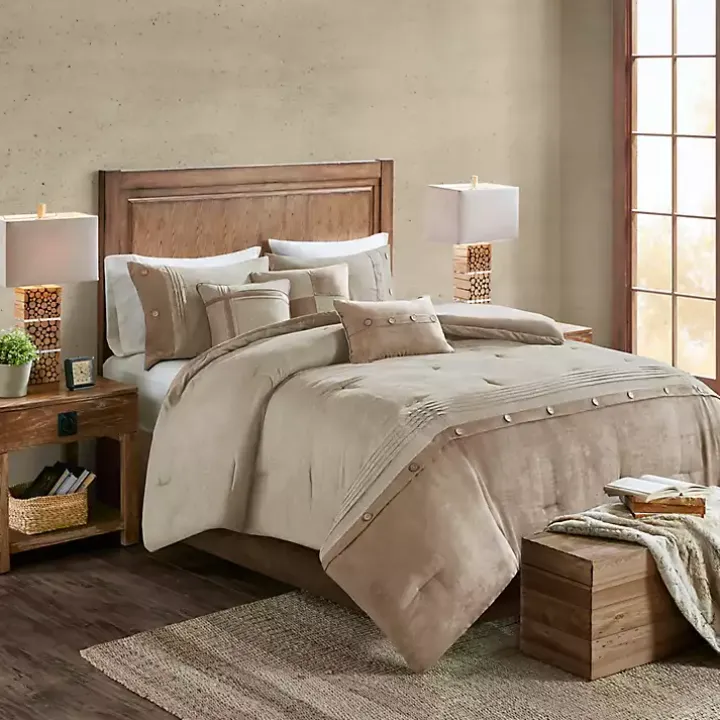 Tan Faux Suede 7-pc. King Comforter Set