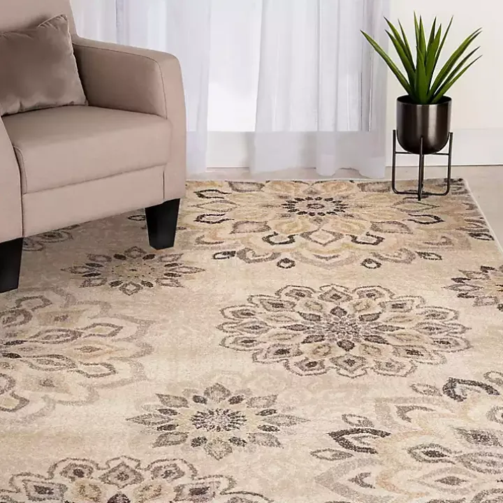 Tan Floral Mini Medallions Area Rug, 5x7