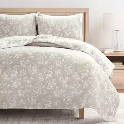 Tan Floral Reversible 3-pc. King Quilt Set