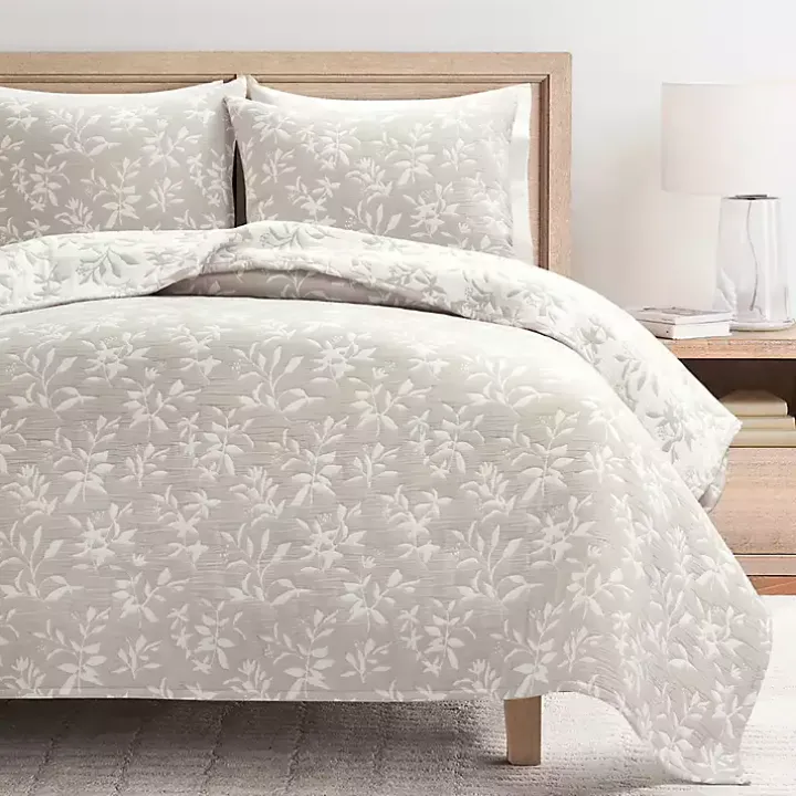 Tan Floral Reversible 3-pc. King Quilt Set