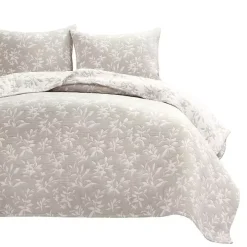 Tan Floral Reversible 3-pc. King Quilt Set