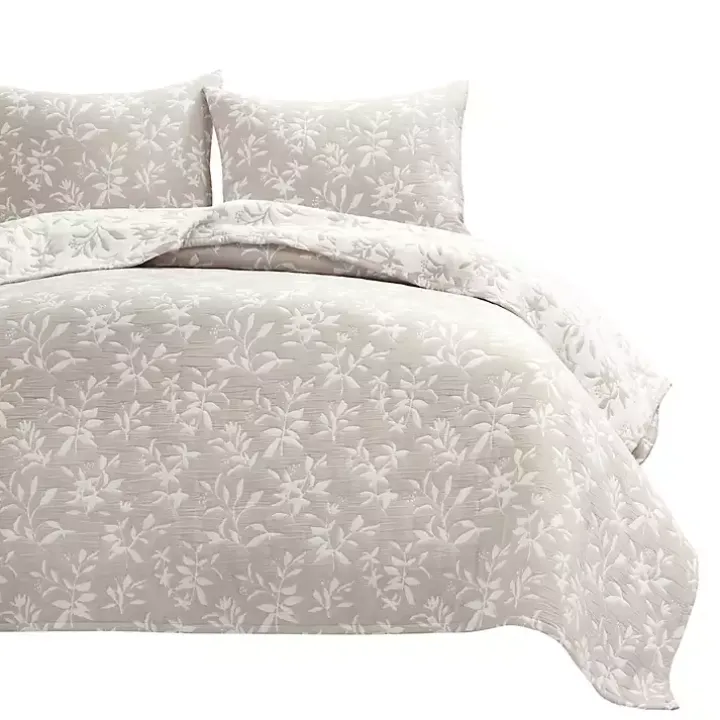 Tan Floral Reversible 3-pc. King Quilt Set