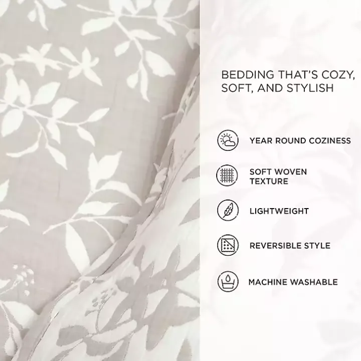 Tan Floral Reversible 3-pc. Full/Queen Quilt Set