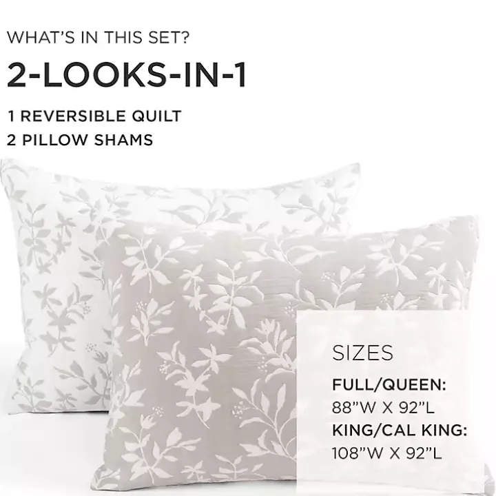 Tan Floral Reversible 3-pc. Full/Queen Quilt Set
