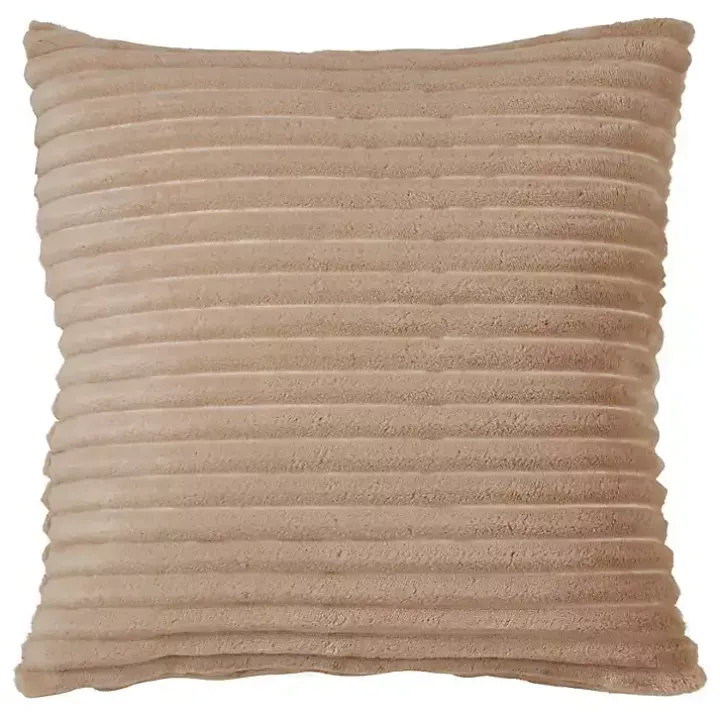 Tan Pleated Faux Rabbit Fur Pillow