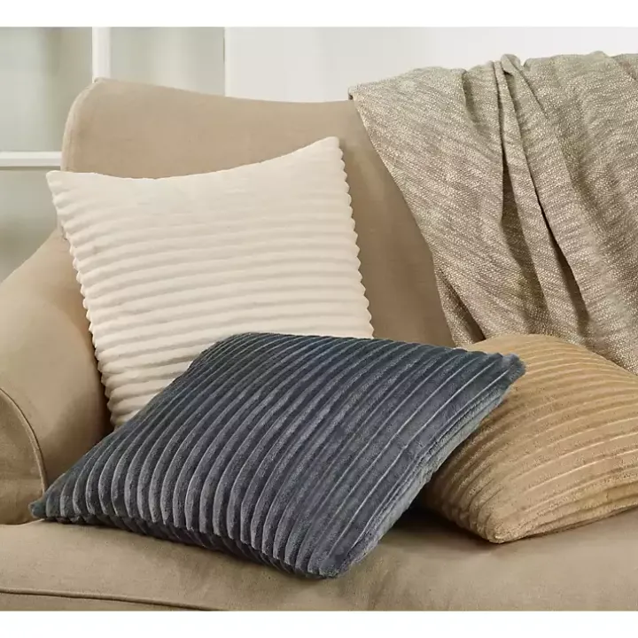 Tan Pleated Faux Rabbit Fur Pillow