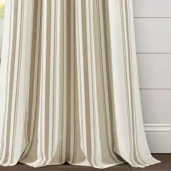 Tan Stripe Farmhouse Curtain Panel Set, 95 in.