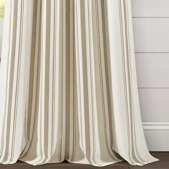 Tan Stripe Farmhouse Curtain Panel Set, 95 in.