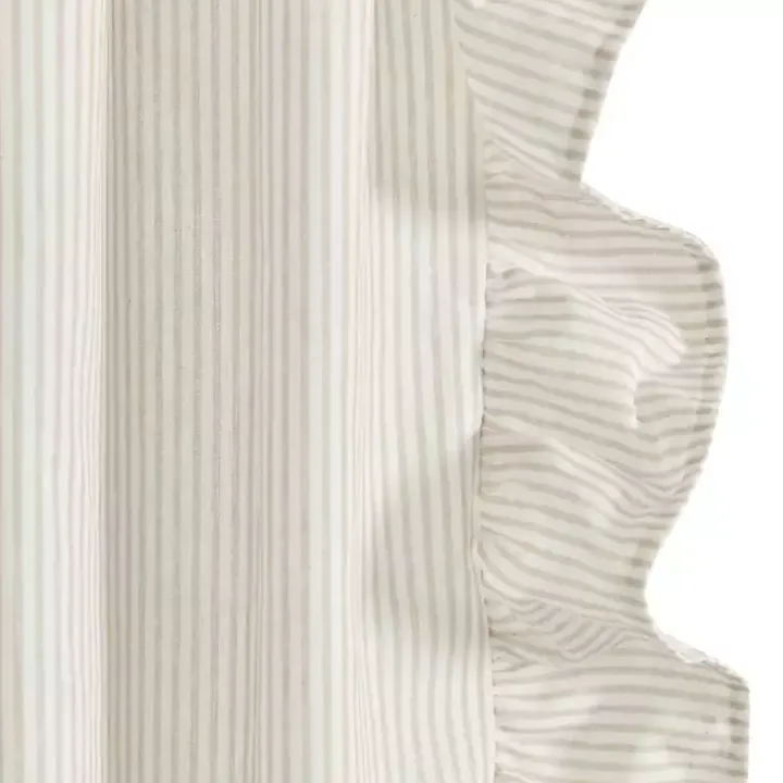 Tan Stripe Ruffled Curtain Panel Set, 84 in.