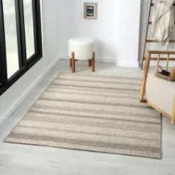 Tan Striped Indoor/Outdoor Area Rug, 7x9