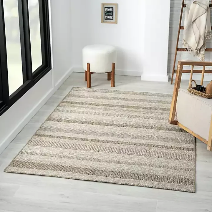 Tan Striped Indoor/Outdoor Area Rug, 7x9