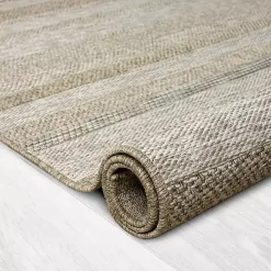Tan Striped Indoor/Outdoor Area Rug, 7x9