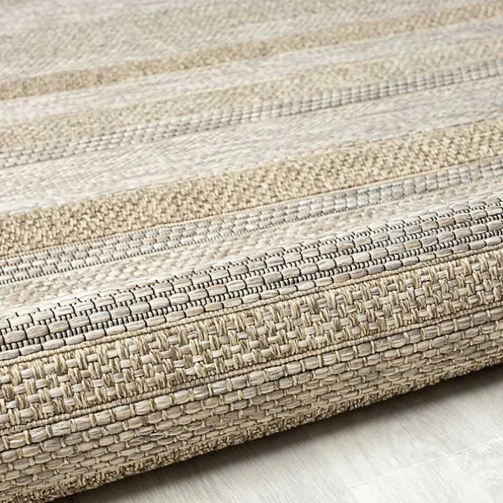 Tan Striped Indoor/Outdoor Area Rug, 7x9