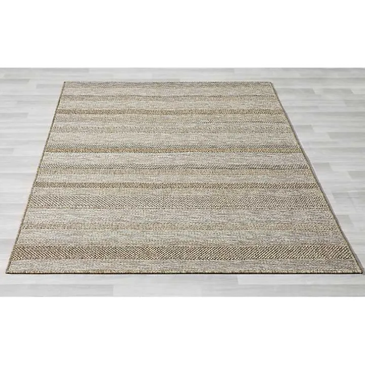 Tan Striped Indoor/Outdoor Area Rug, 7x9