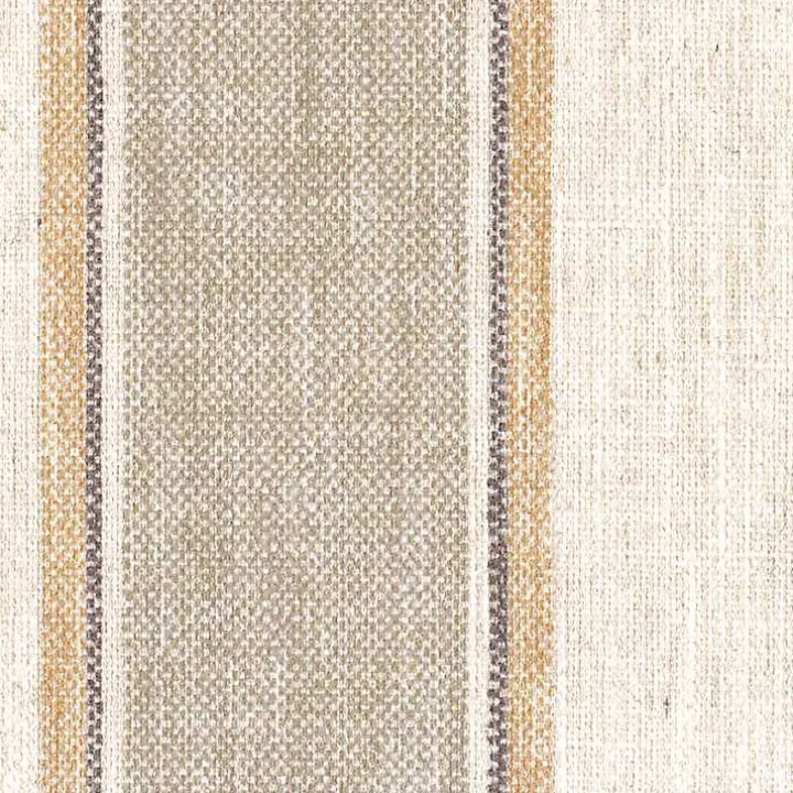 Tan Striped Upholstered Wood Leg Bench