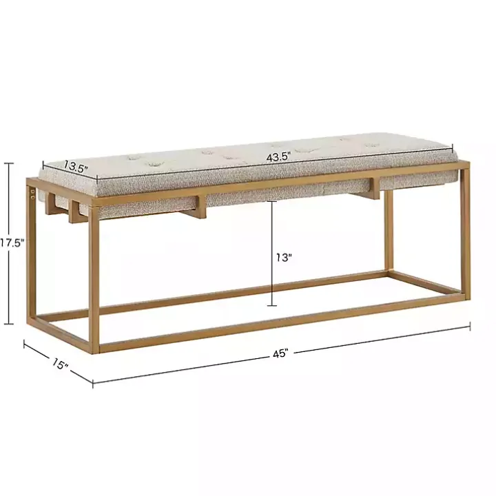Tan Tufted Bronze Metal Bench