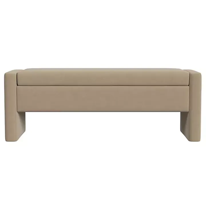 Tan Velvet Upholstered Modern Storage Bench