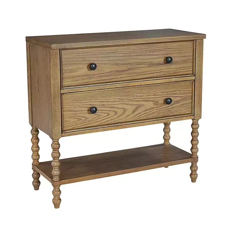 Tan Wood Turned Legs 2-Drawer Chest