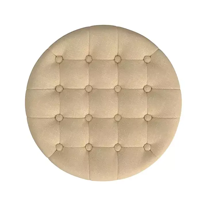 Tan Woven Upholstered Tufted Storage Ottoman