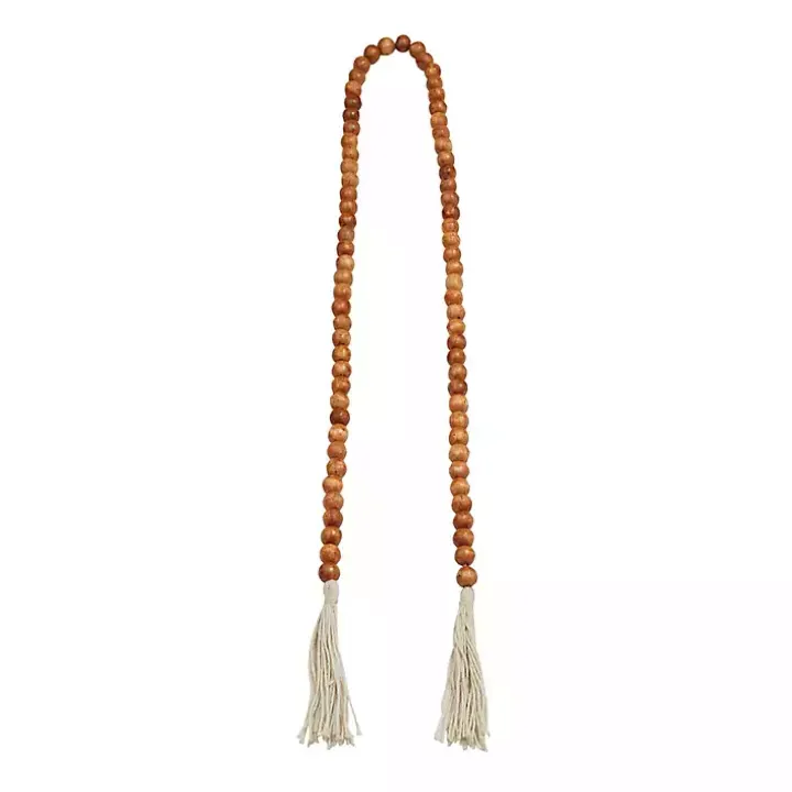 Tasseled Brown Wood Beaded Garland