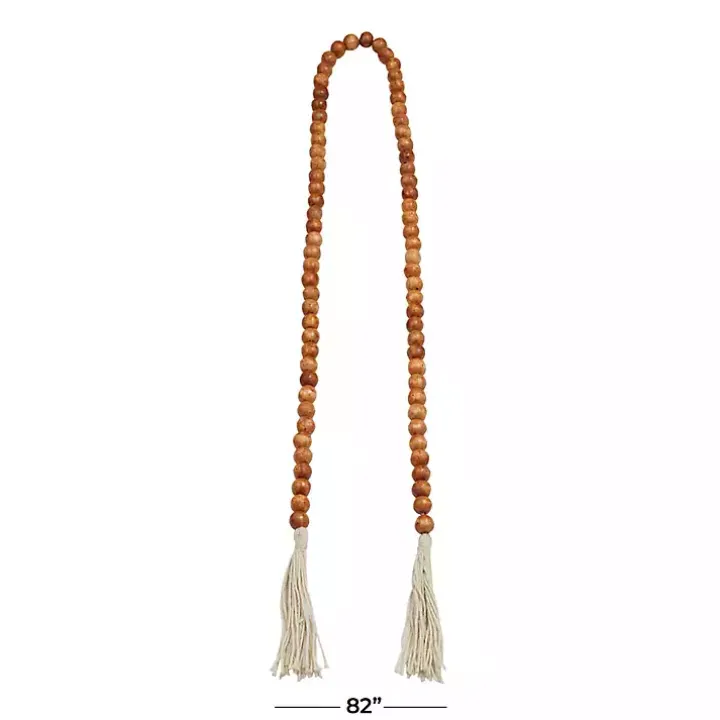 Tasseled Brown Wood Beaded Garland