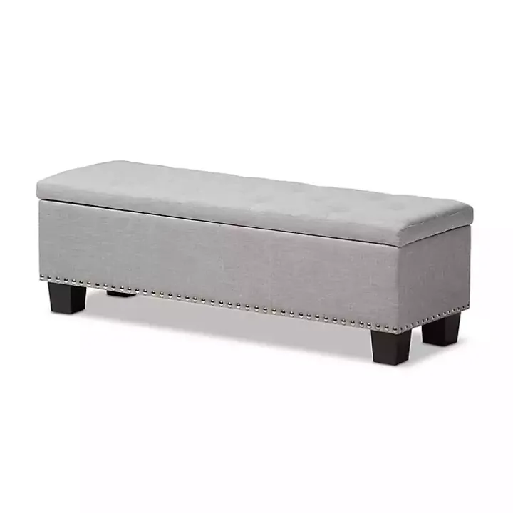 Taupe Button-Tufted Upholstered Storage Bench