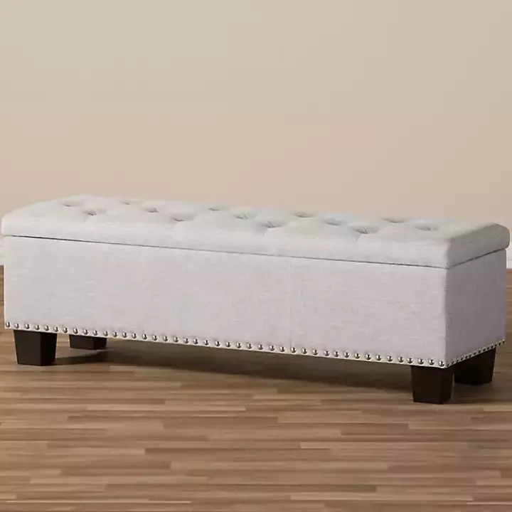 Taupe Button-Tufted Upholstered Storage Bench