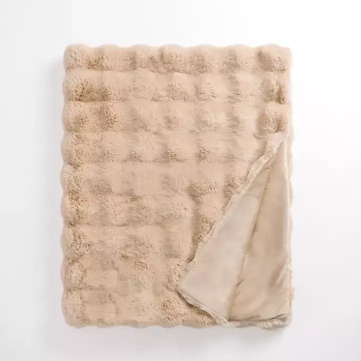 Taupe Faux Fur Bubble Throw