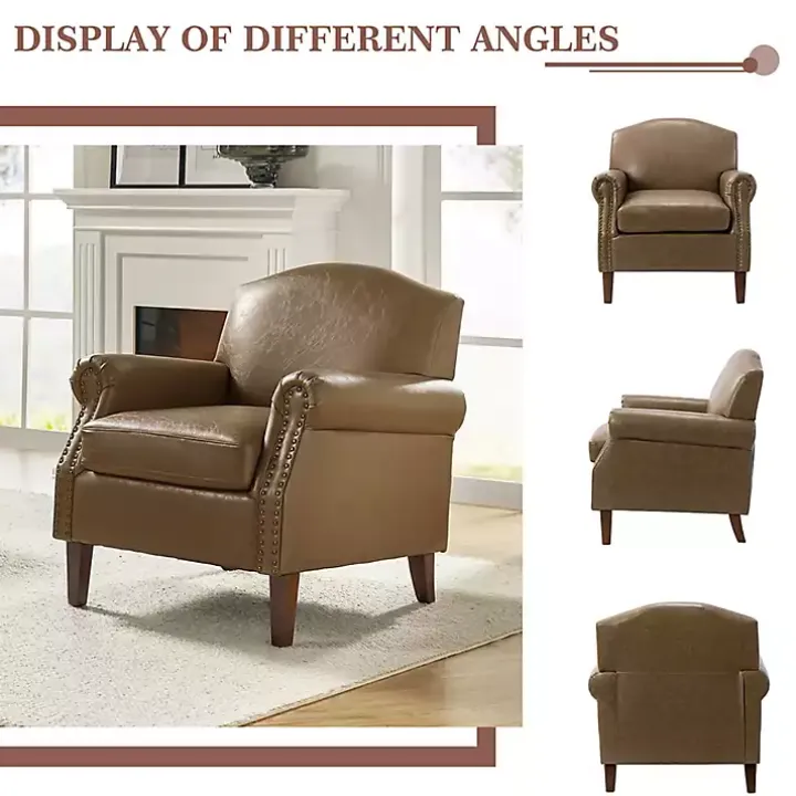 Taupe Faux Leather Nailhead Taylor Armchair