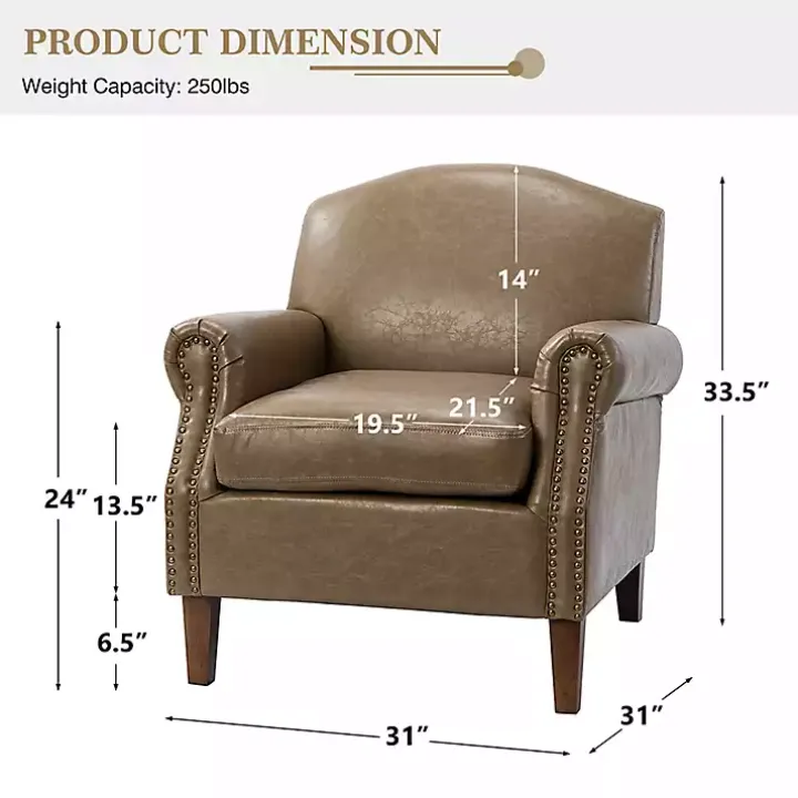 Taupe Faux Leather Nailhead Taylor Armchair