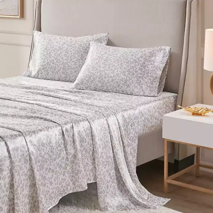 Taupe Leopard Print Satin 4-pc. King Sheet Set