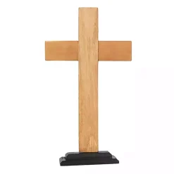Teak Wood Cross Tabletop Sculpture