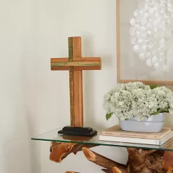 Teak Wood Cross Tabletop Sculpture