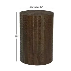 Teak Wood Drum Accent Table