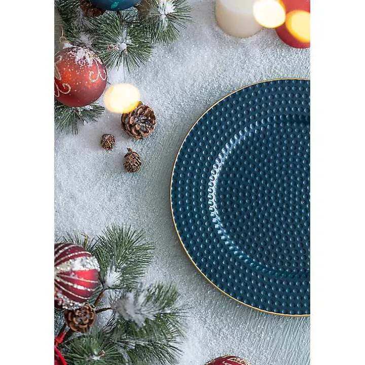 Teal and Gold Hobnail Chargers, Set of 4