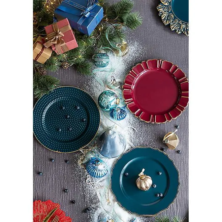 Teal and Gold Hobnail Chargers, Set of 4