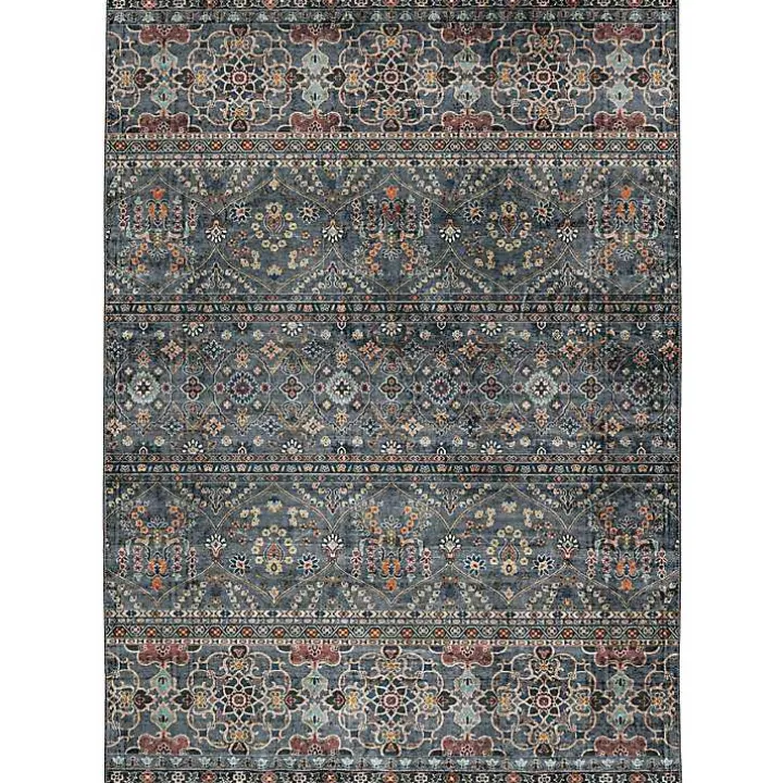 Teal and Ivory Grant Washable Area Rug, 5x7