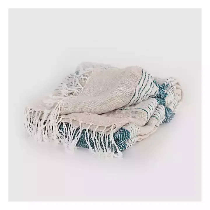 Teal and Natural Colorblock Chevron Throw