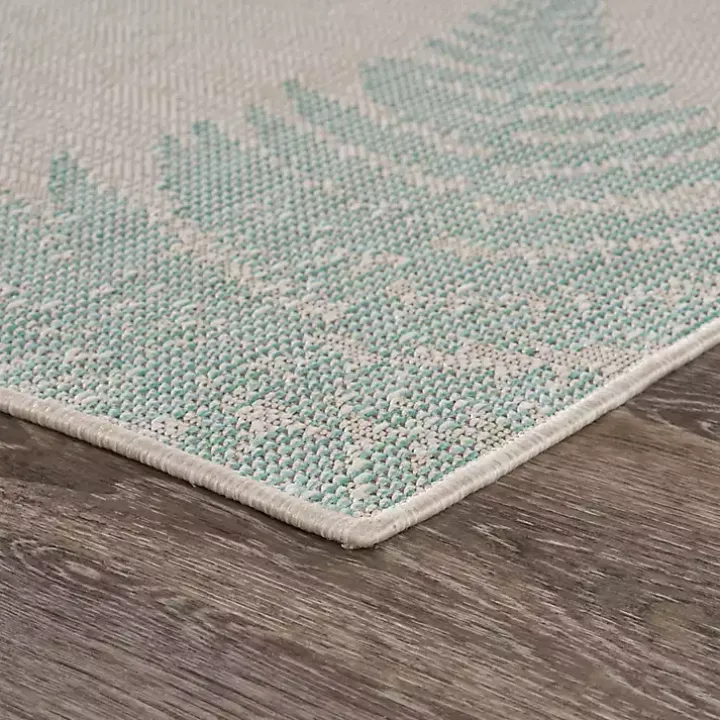 Teal and Tan Falling Ferns Outdoor Area Rug, 5x7