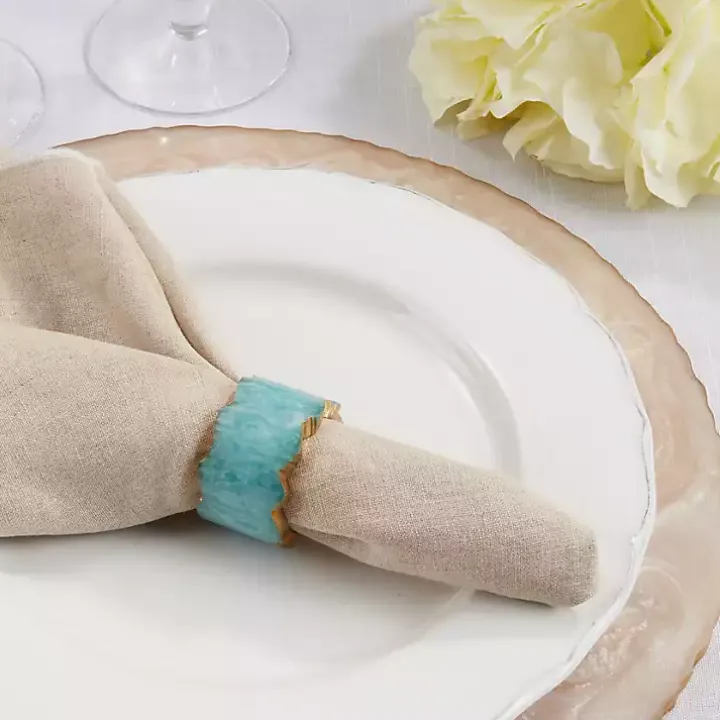 Teal Geode Artistry Napkin Rings, Set of 4