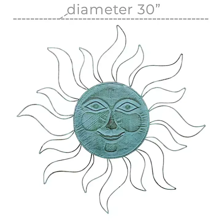 Teal Metal Sun Face Wall Plaque
